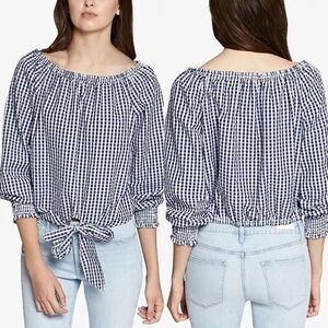 Sanctuary Claire Gingham Cotton Tie-Hem Top - Size: Medium